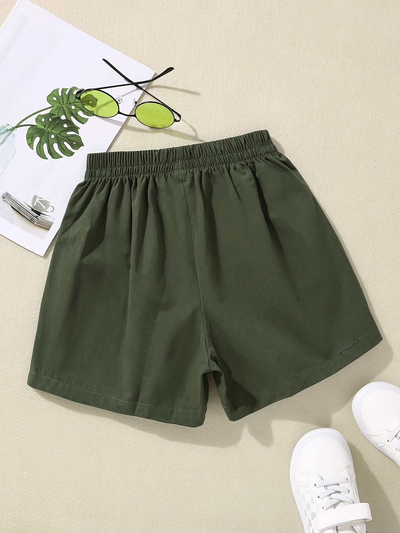 Girls Cotton Elastic Waist Sports Cargo Shorts With Pockets