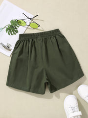 Girls Cotton Elastic Waist Sports Cargo Shorts With Pockets