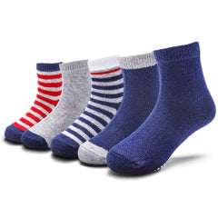 5pairs Baby Non Slip Toddler Socks Cotton Striped Crew Socks For Boys And Girls