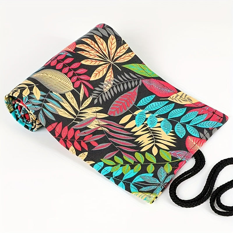 Drop Leaf Print Canvas Pen Case 72 Holes Large Capacity Pencil Case