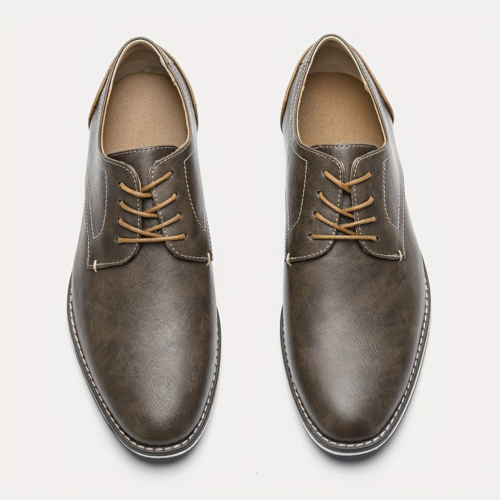 Men's PU Leather Derby Shoes Lace-up Front Formal Business Dress Shoes
