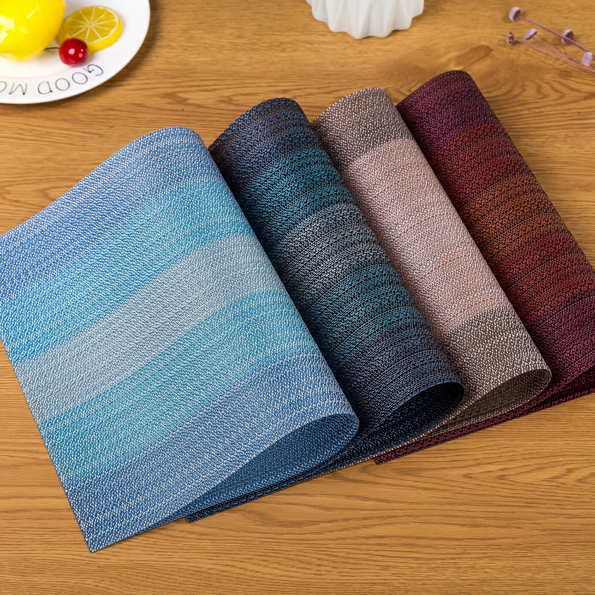 4pcs Teslin Pvc Placemat Heat Insulation Mat Bamboo Pattern