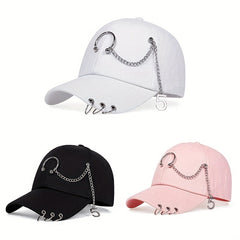 Metal Chain Iron Ring Baseball Cap Outdoor Sunshade Sunscreen Peaked Cap