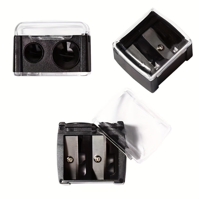 Double Holes Cosmetic Pencil Sharpener Stainless Steel Blades Plastic Cover