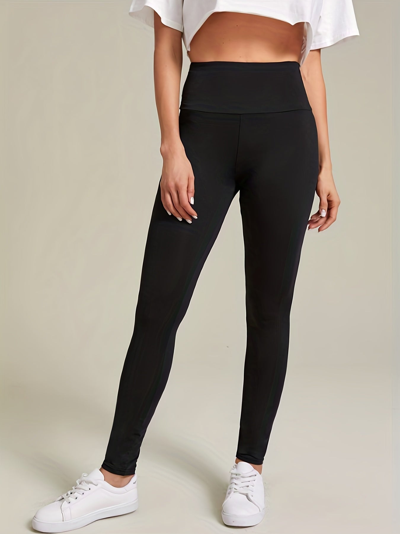 Solid High Waist Skinny Leggings with Frill Detail
