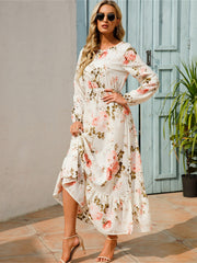 Floral Maxi Dress Long Sleeve Loose Crew Neck Casual Dress