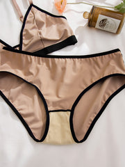 Colorblock Trim Push-Up Bra & Panties Lingerie Set