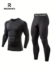Quick Dry Men's Sports Suit: Moisture Wicking Compression Top & Leggings