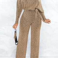 Long Sleeve Tie Waist Jumpsuit Casual Women's Clothing