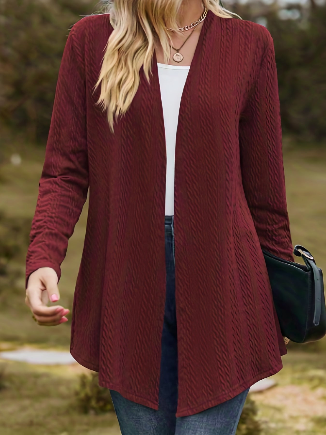Jacquard Open Front Cardigan