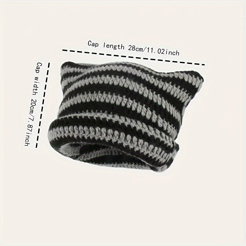 Cat Ears Stripe Knitted Hat Warm And Comfortable Ski Hat