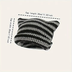 Cat Ears Stripe Knitted Hat Warm And Comfortable Ski Hat
