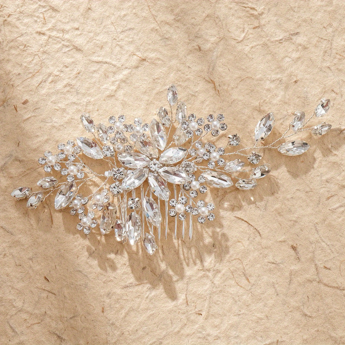 Bridal Flower Hair Comb Faux Pearl Leaf Shape Wedding Hair Accessories