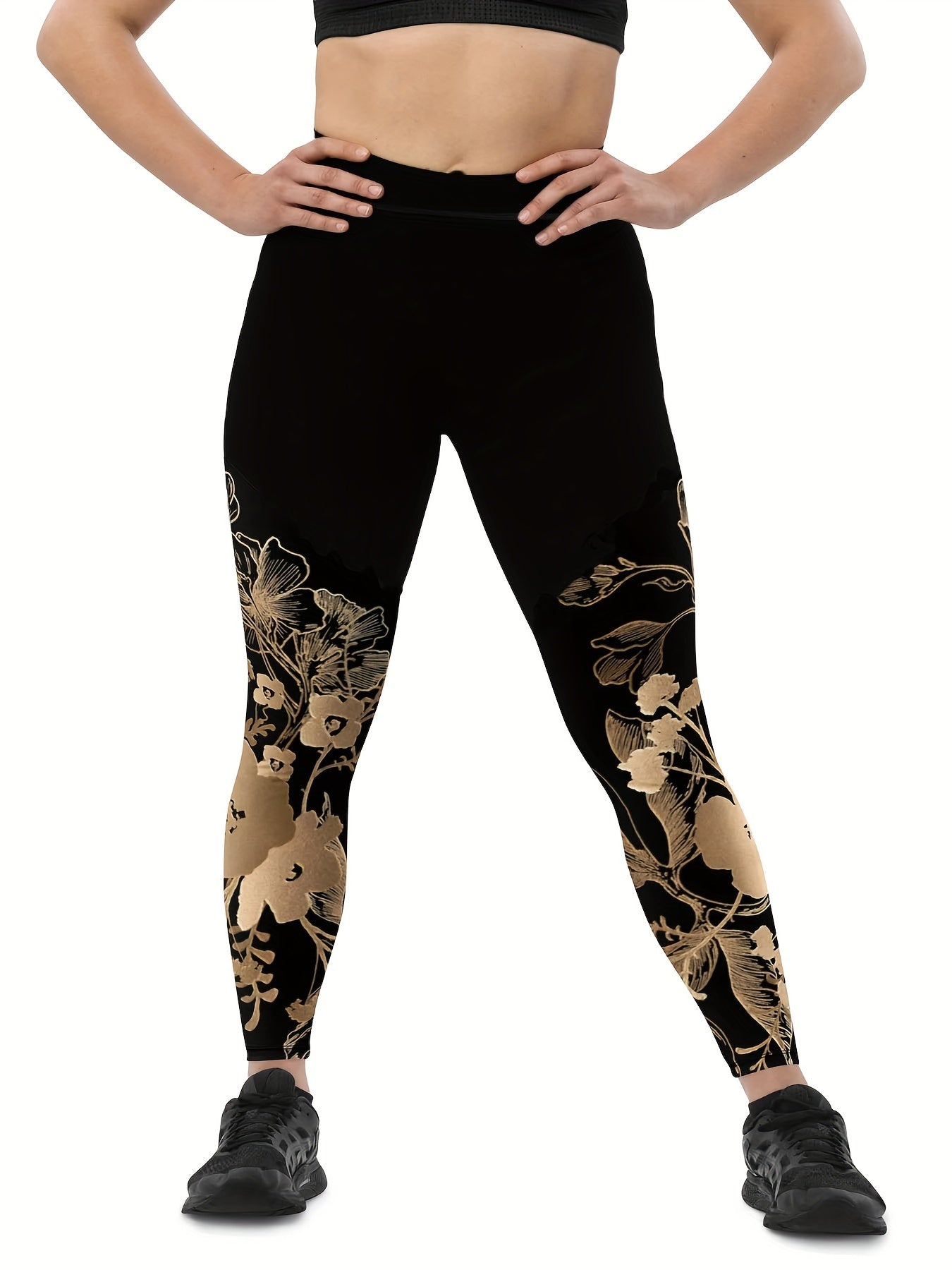 Sporty Plus Size Floral Print Skinny Leggings