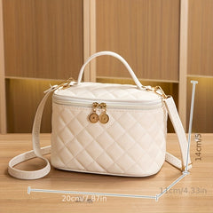 Quilted Makeup Bag Portable PU Leather Storage Women's Wash Bag