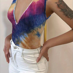 Colorful Tie Dye Plunging Tank Top Sleeveless Summer Clothing