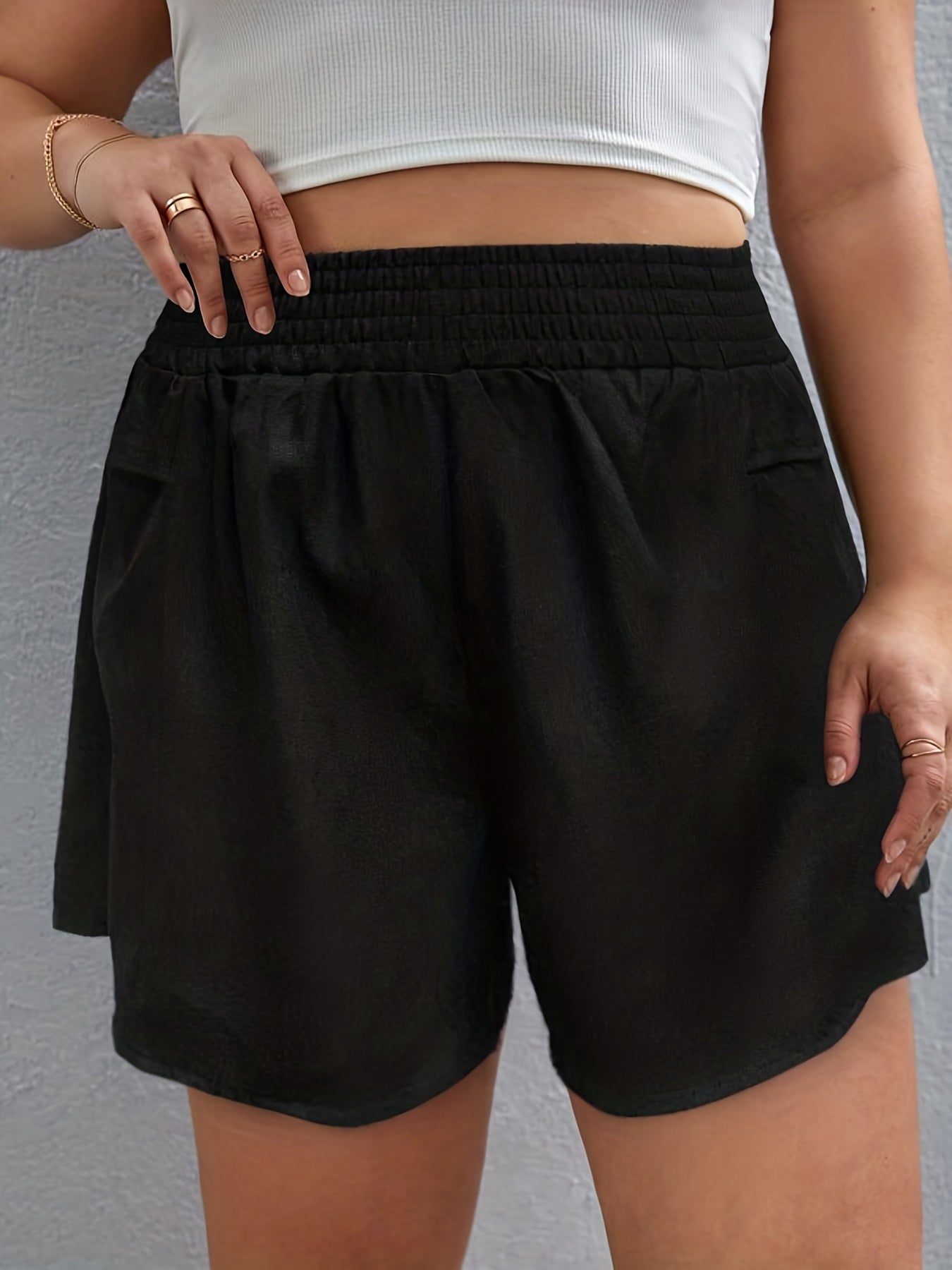 Solid Elastic High Rise Non Stretch Sporty Shorts