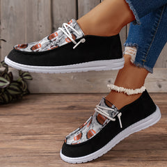 Women's Blocking Rugby Pattern Flat Shoes Casual Lightweight Soft Walking Shoes