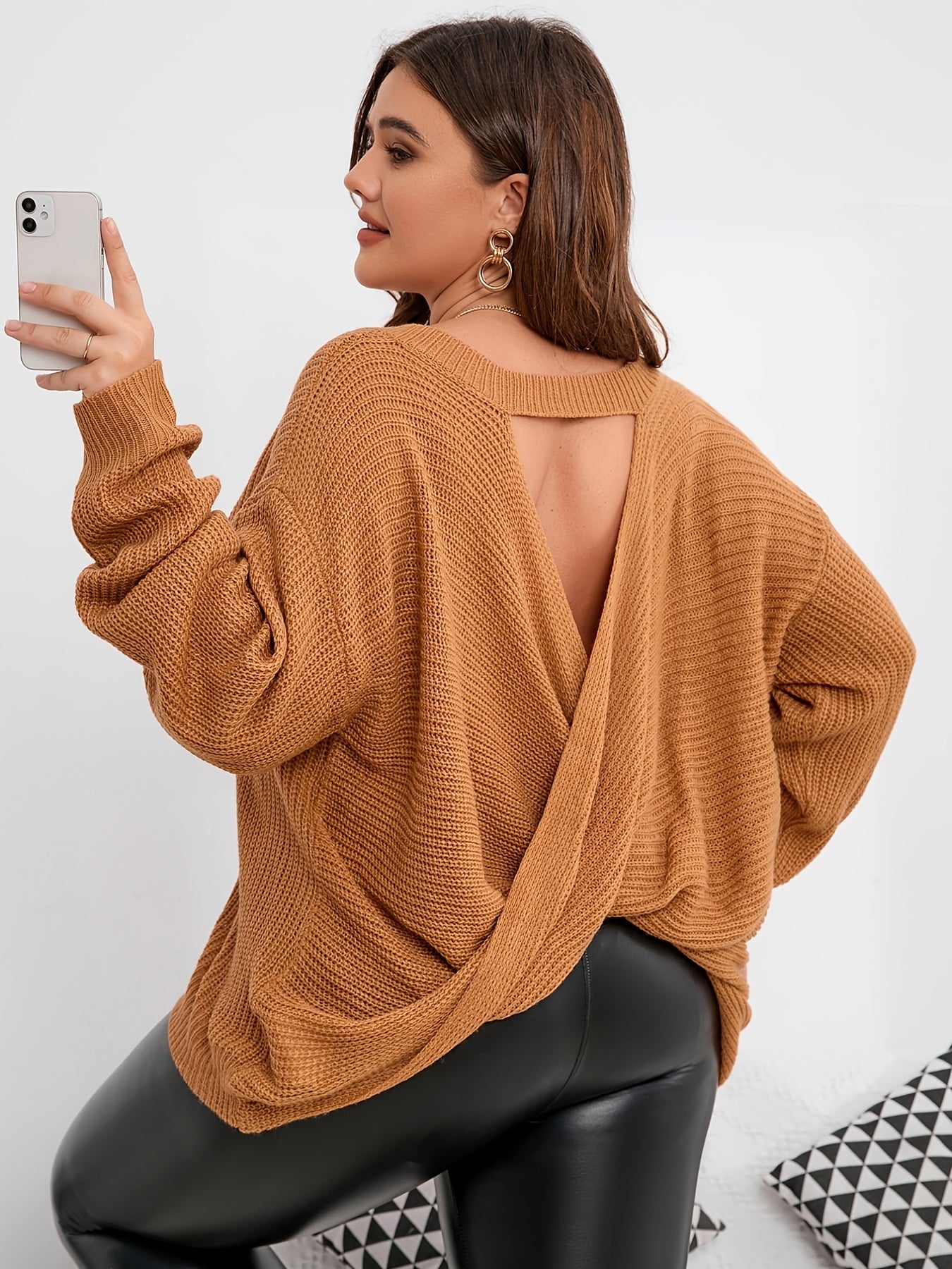 Criss Cross Cut Out Back Sweater Women's Plus