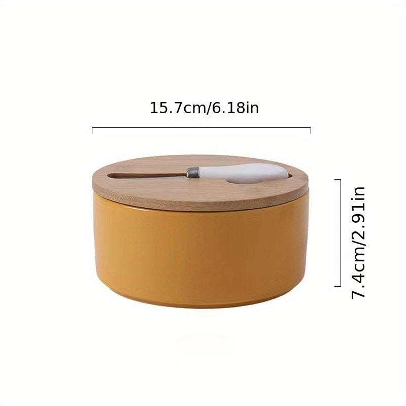 Large Capacity Ceramic Butter Box with Bamboo Lid