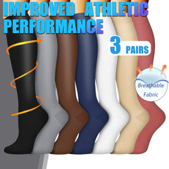 3 Pairs Copper Compression Socks 10-20mmHg Knee High for Women Men