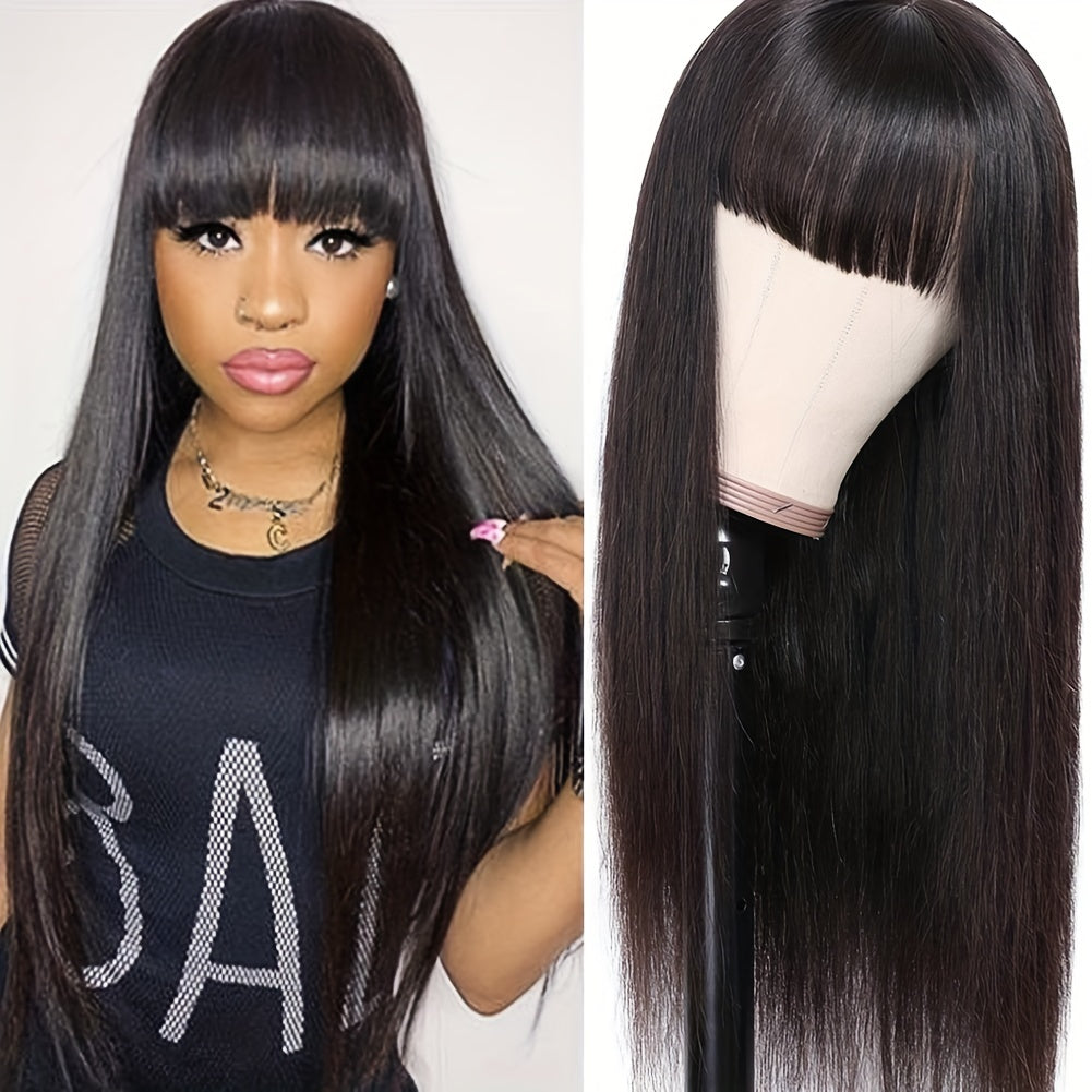 200 Density Human Hair Wigs With Bangs Brazilian Virgin None Lace Front Wigs