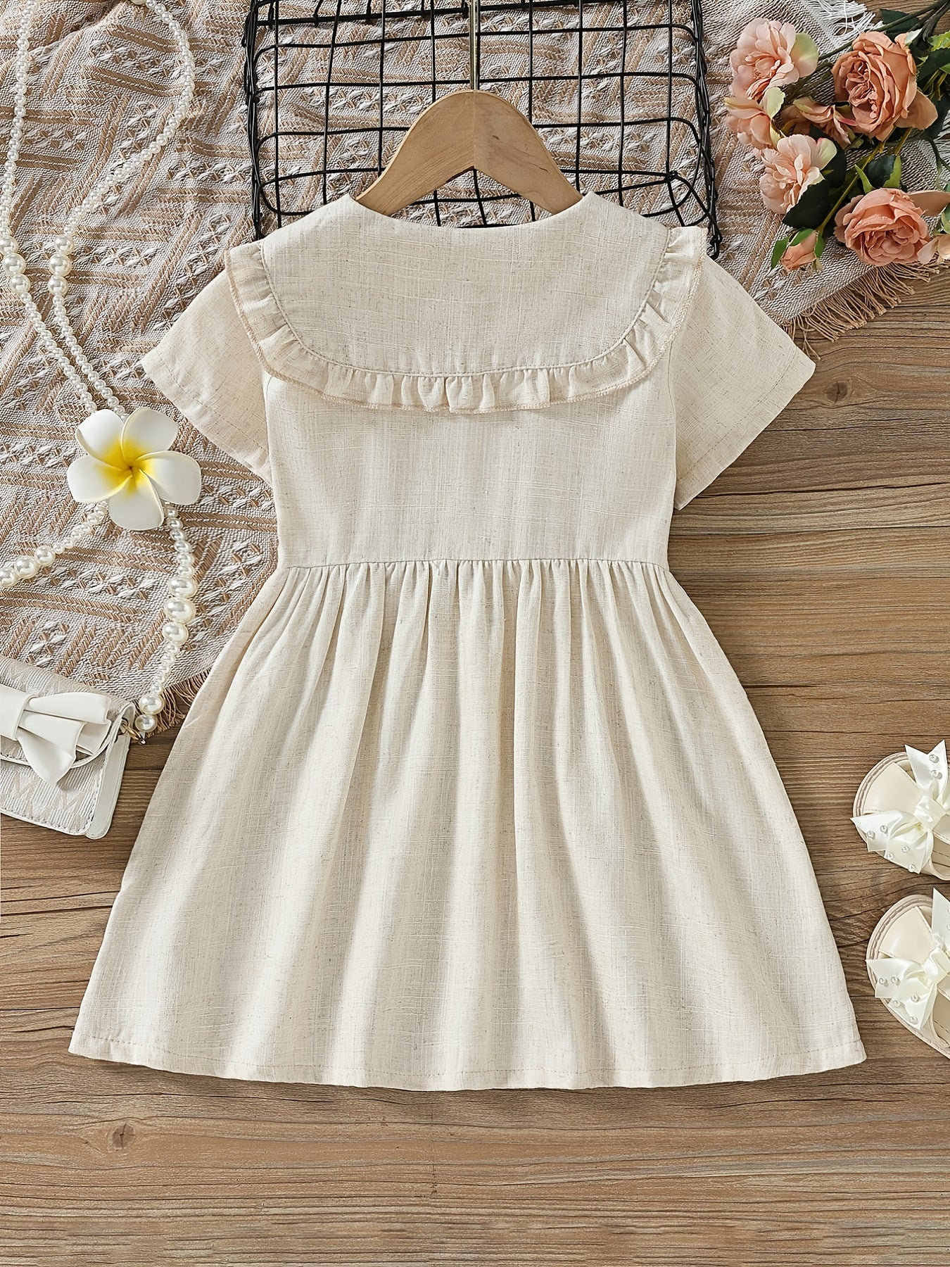 Girls Short Sleeve Doll Collar Dress Clothes