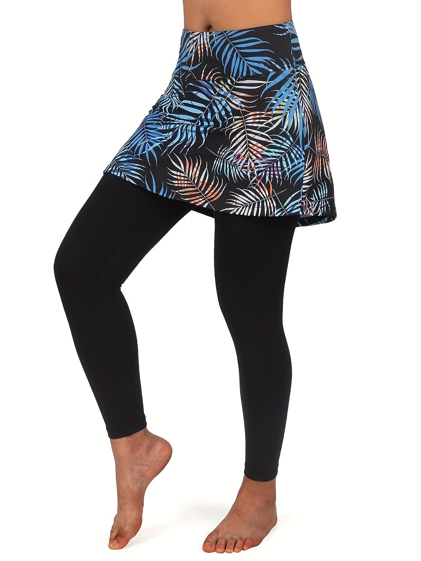 Colorblock Leaf Print Tennis Leggings