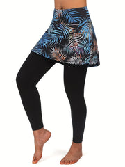 Colorblock Leaf Print Tennis Leggings