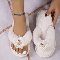 Plush Floral Decor Home Slippers Soft Cozy Indoor Shoes