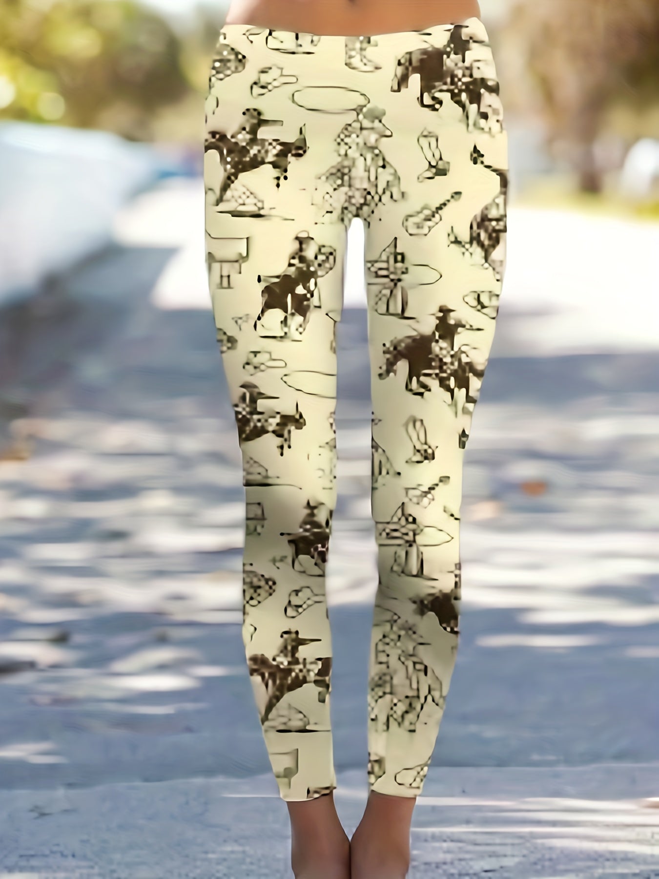 Western Style Pants Women's Plus Cowboy Print Skinny Trousers