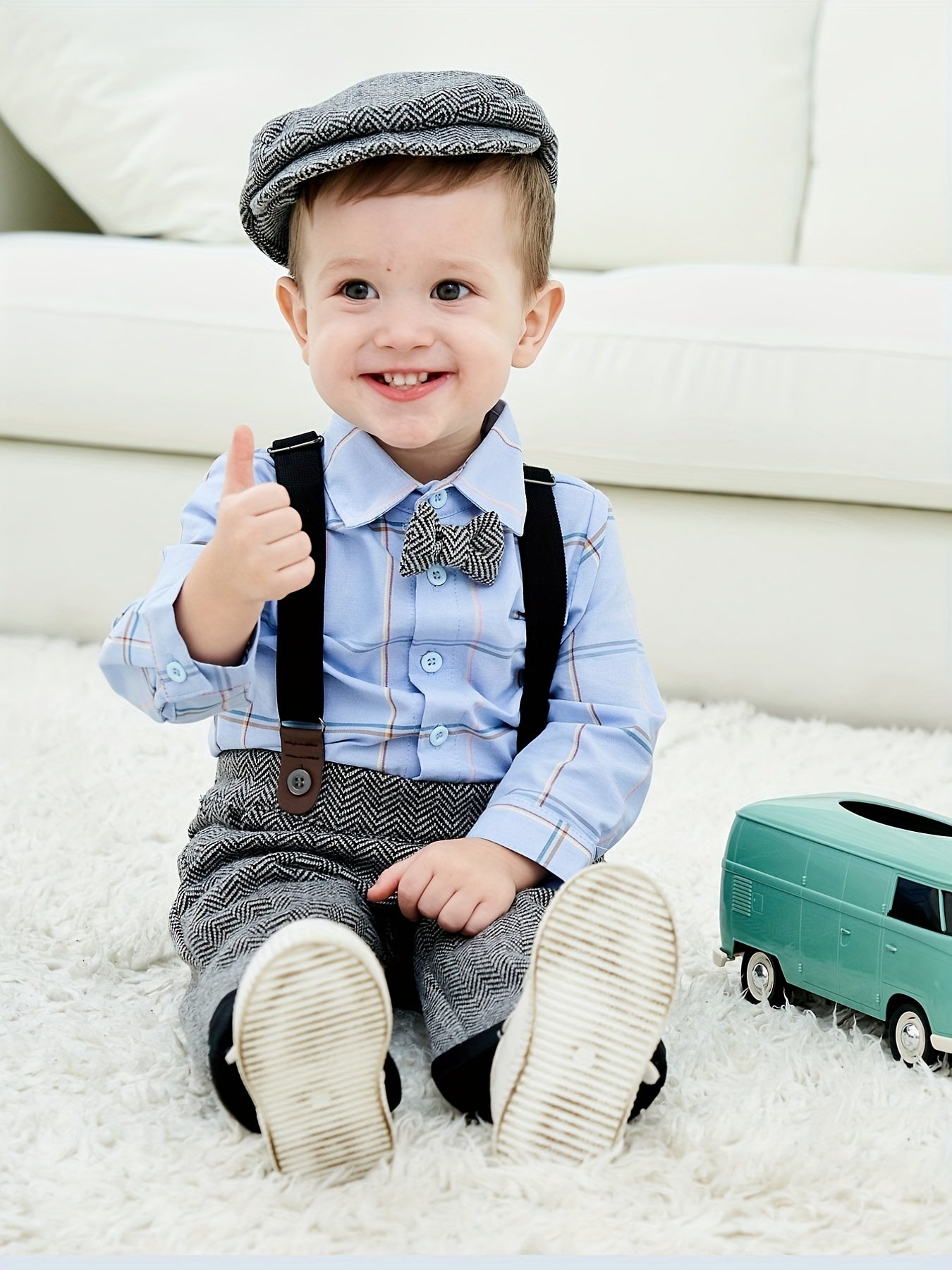 Baby Boys Gentleman Outfits Long Sleeve Bowtie Shirts Suspender Pants Set