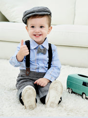 Baby Boys Gentleman Outfits Long Sleeve Bowtie Shirts Suspender Pants Set