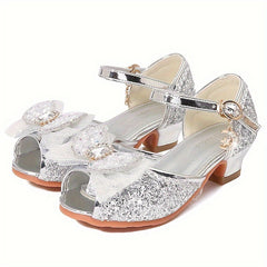 Bowknot Sequin High-heeled Sandals for Girls Lightweight Dress Shoes