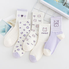 5pairs Girls Kids Rabbit Bear Socks Breathable Comfy Socks