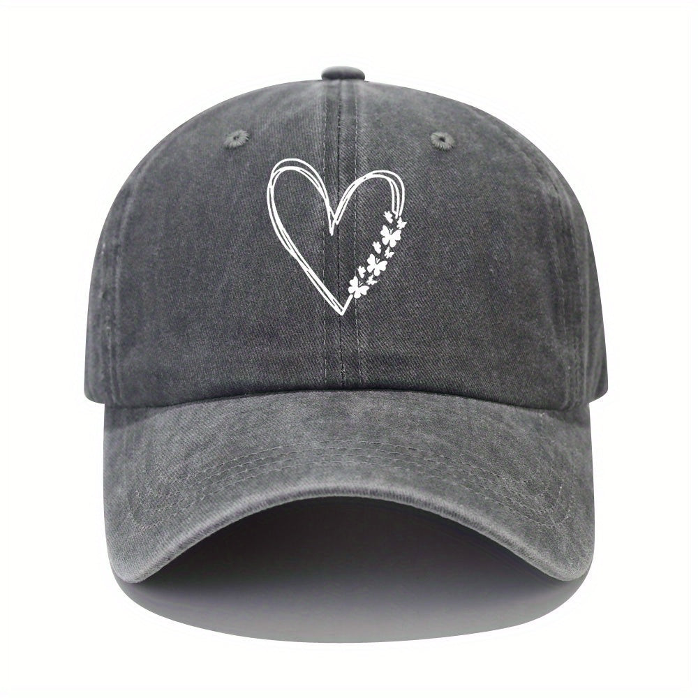 Butterfly Heart Print Baseball Cap Washed Distressed Adjustable Sports Sun Hats