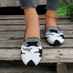 Women's Colorblock Flat Shoes Breathable Knit Low Top Slip On Shoes