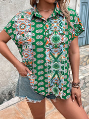 Boho Blouse Women's Plus Tribal Print Polo Neck Blouse