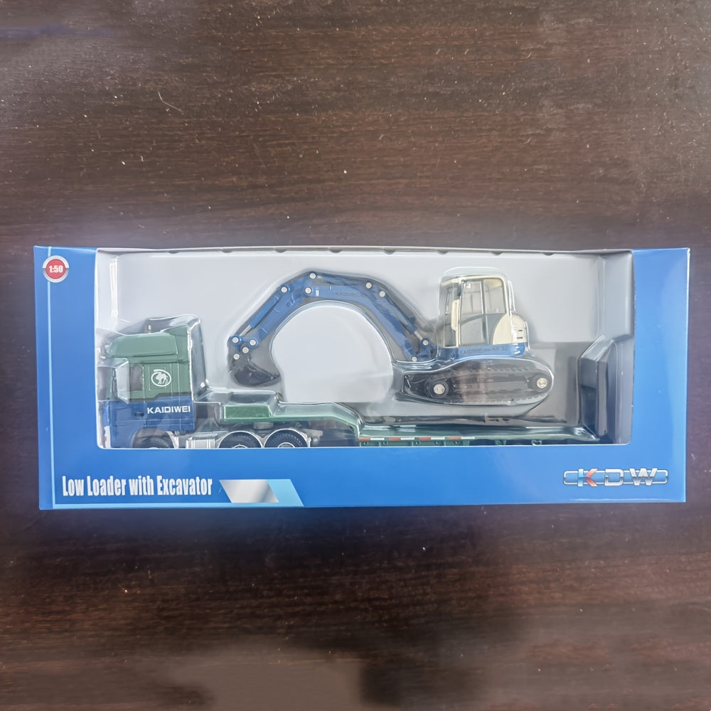 Zinc Alloy Low Loader with Excavator Toy Engineering Vehicle Ornament