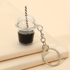 Bubble Tea Bottle Keychain Simulation Model Key Ring Pendant