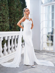Minimalist Spaghetti Straps Wedding Dress Maxi Dress With Overskirt