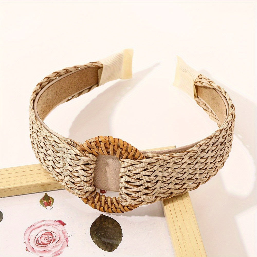 Boho Woven Wide Headband Straw Knitted Hairband