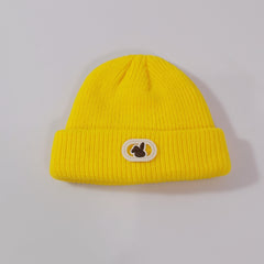 Rabbit Label Embroidery Beanie Solid Knit Hat Elastic Casual Skull Cap
