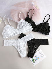 Floral Lace Lingerie Set Unlined Bras & Panties Women's Underwear