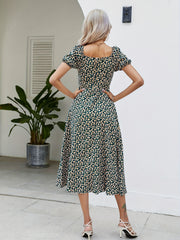 Floral Square Neck Split Dress Short Sleeve Spring Summer Women's Clothing