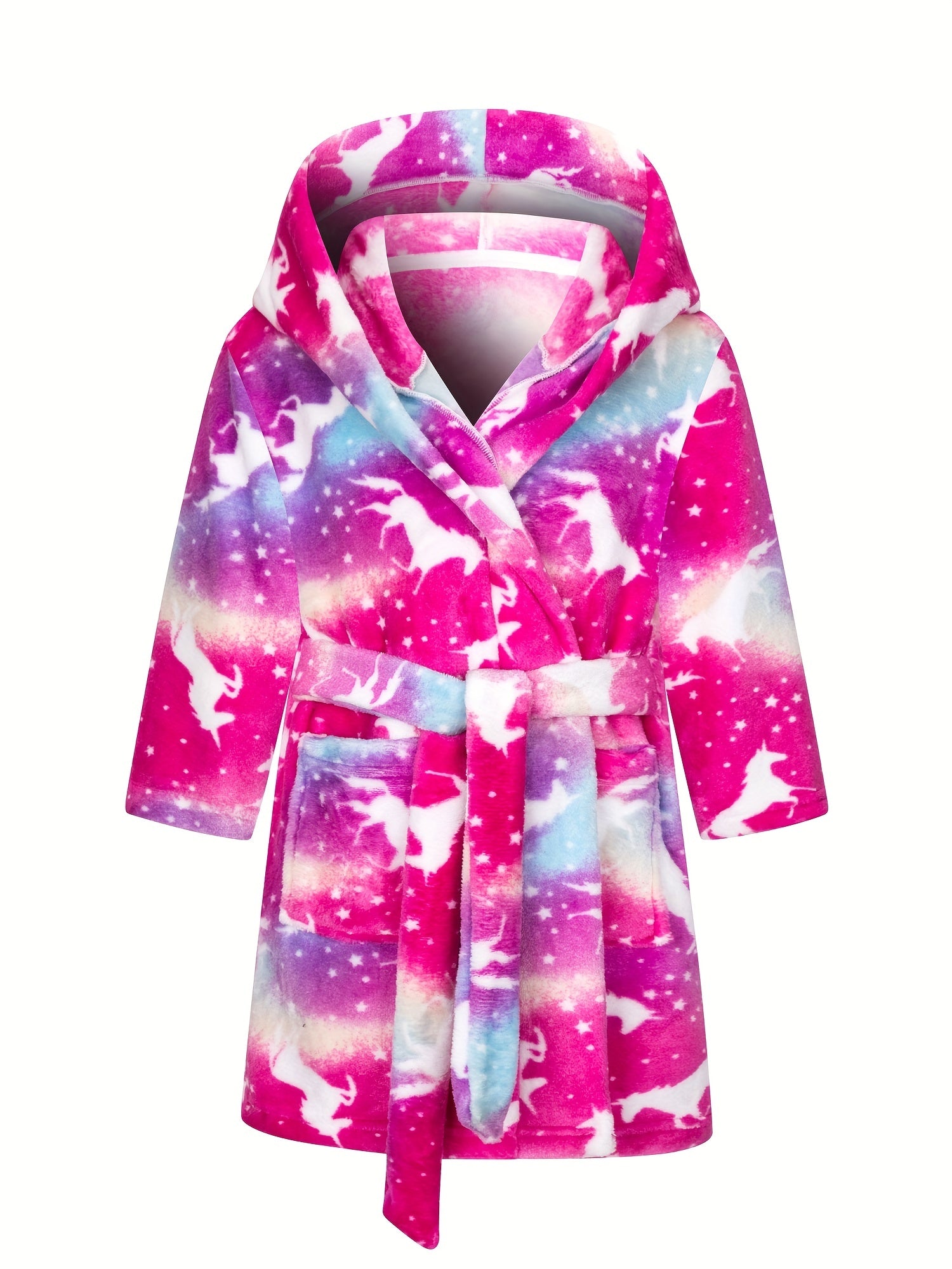 Kid's Unicorn Tie Dye Flannel Bathrobe Soft Coral Fleece Pajama
