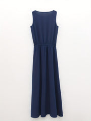 Split Solid Dress Casual Crew Neck Sleeveless Blouson Dress