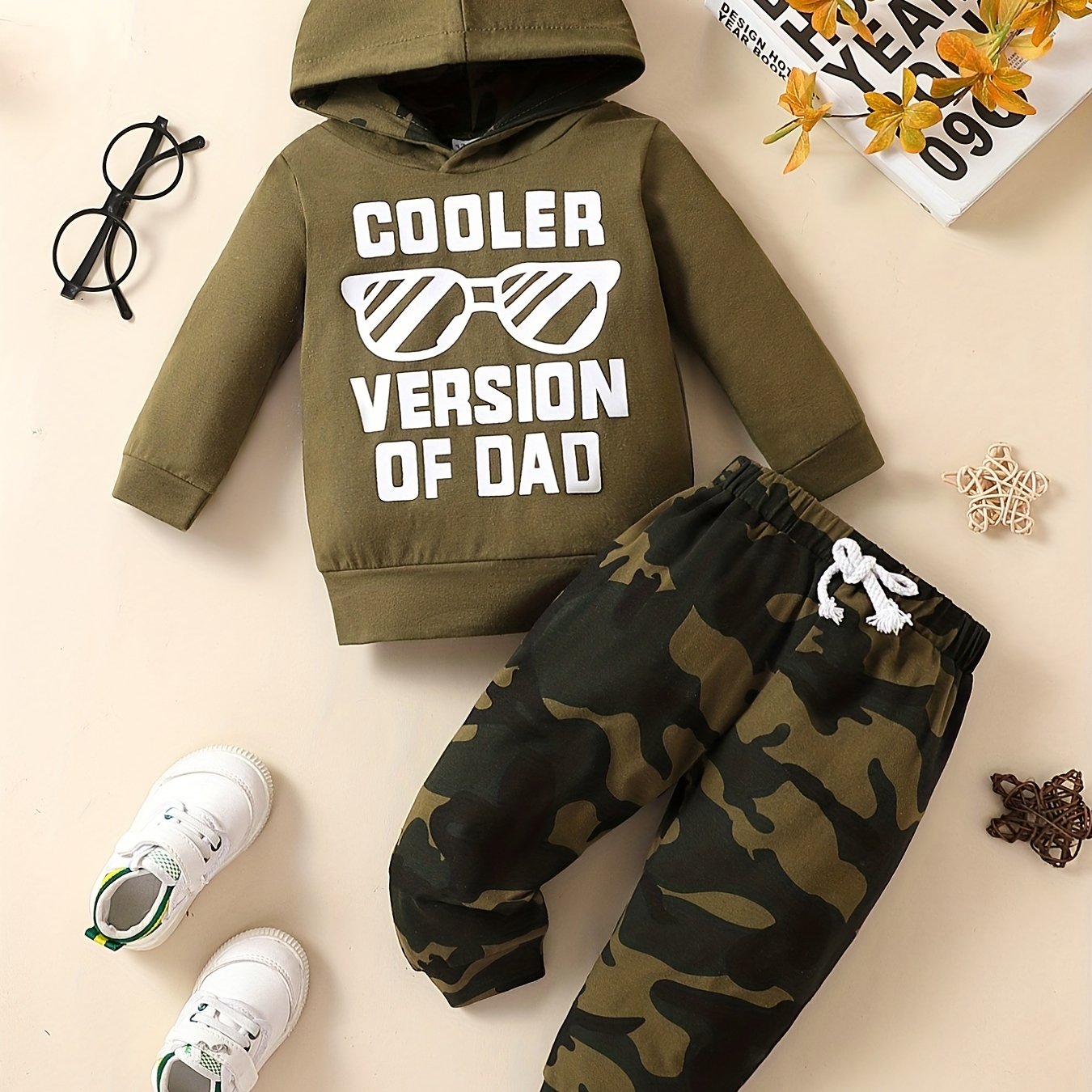 COOLER VERSION OF DAD Camo Outfit Hoodie Top & Pants 2pcs Baby Boy Clothes