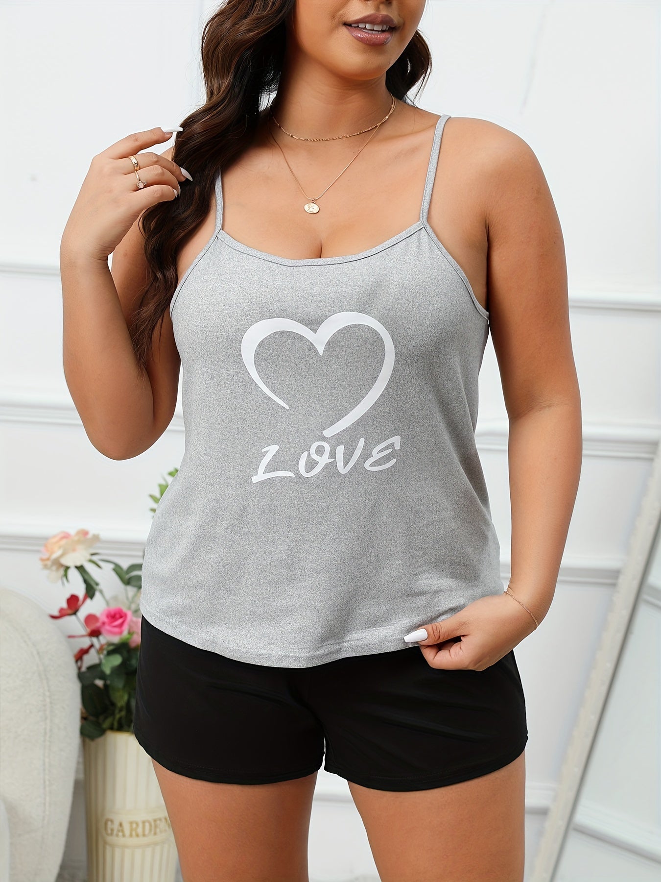 Lounge Set Women's Plus Cami Top & Shorts Pajama Set