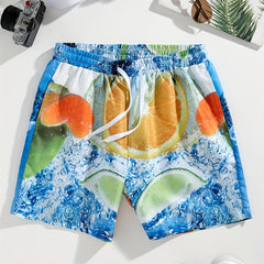 Men's Lemon Graphic Beach Board Shorts Elastic Waist Swim Trunks